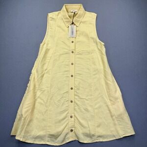 Elan Vanilla Yellow Linen Blend Sleeveless Button Down Collared Mini Dress M NWT